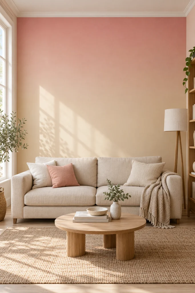 Ombre accent wall gradient from beige to blush pink